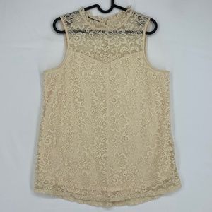Womens Size Small Sleeveless Top High Neck Ivory Floral Lace Lined Unbranded